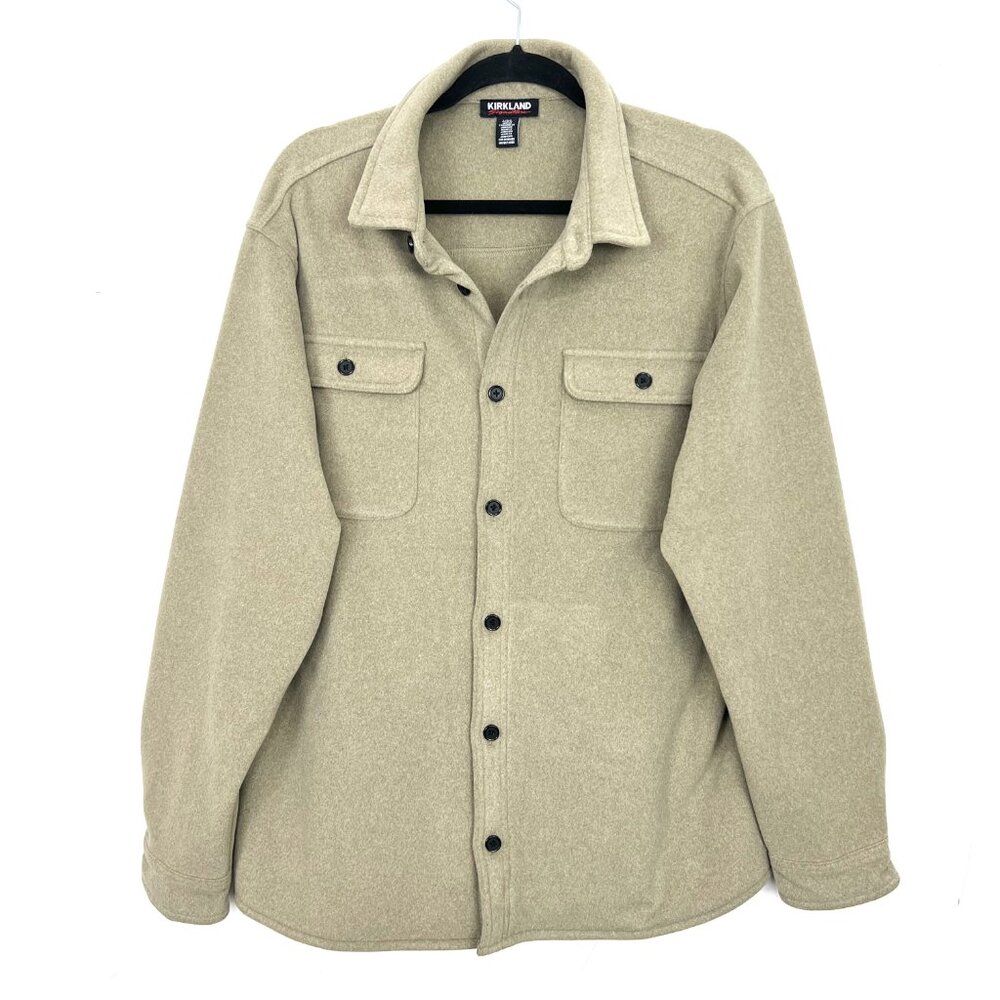 Kirkland Shacket Shirt Jacket Tan Soft Fleece Flap Over Pockets Men's Large - Picture 1 of 5